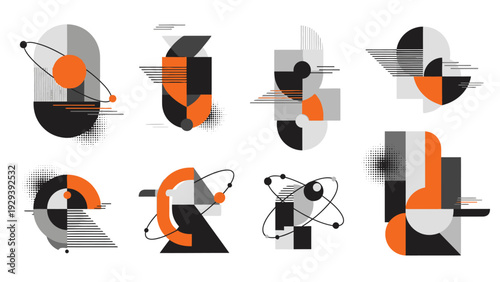 Abstract Geometric Shapes, Atomic Orbits, Retro Futurism, Minimalist Icons