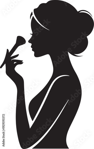 Black silhouette woman applying makeup with brush