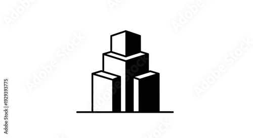 Simple Stacked Cubes or Boxes Icon on Isolated White Background
