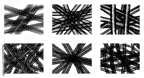 Abstract Black Lines Pattern on White Background, Chaotic Geometric Design