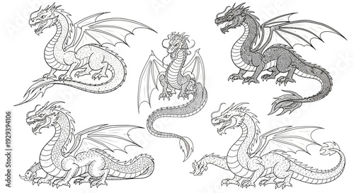 Collection of Mythical Dragon Illustrations - Fantasy Creatures