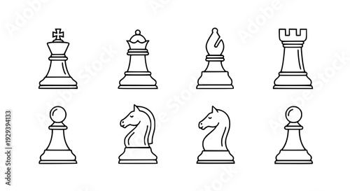 Modern Outline Chess Game Icon Set Thin Line Vector for Web and App UI EPS10