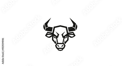 Black and White Bull Head Illustration.