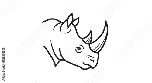 Black and White Rhino Head Illustration.
