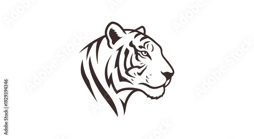 Black and White Tiger Head Illustration.