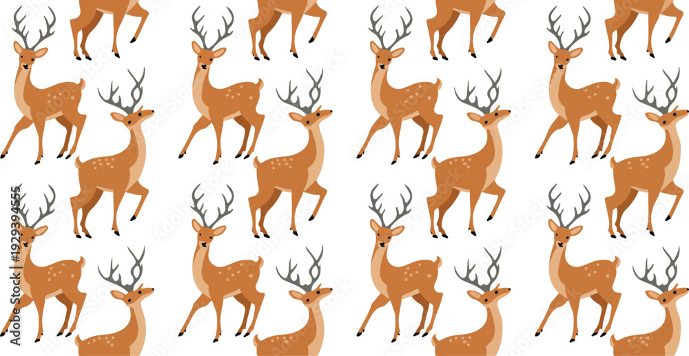 Obraz premium Cute Deer and Stag Pose Vector Set Featuring Spotted Fawn Characters for Forest Wildlife, Nature, Cartoon Illustration, and Kids-Friendly Animal Collection