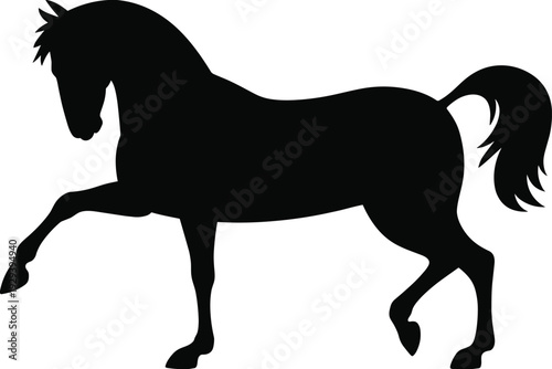 Black prancing horse silhouette vector illustration isolated on white background, elegant stallion graphic for logo, tattoo, emblem design