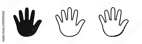 Hand Print Icons Set. Human Palm Hand-Drawn Symbol Vector Collection.