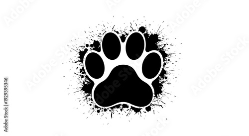 Black paw print with a grunge ink splatter effect.