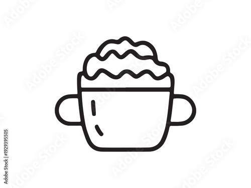 Cute coffee cup with whipped cream outline vector icon
