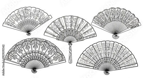 Vintage Handheld Fans Collection: Ornate Lace and Detailed Patterns