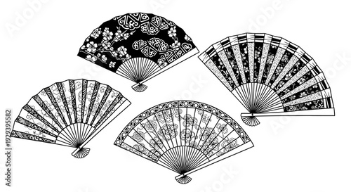 Vintage Japanese Fans Collection: Elegant Floral and Patterned Designs