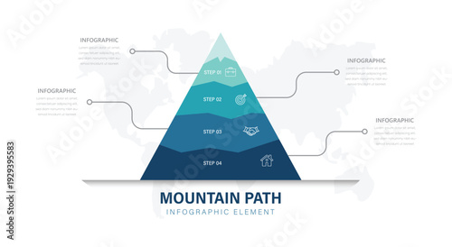 Mountain diagram infographic chart template for business 4 parts, Vector illustration.