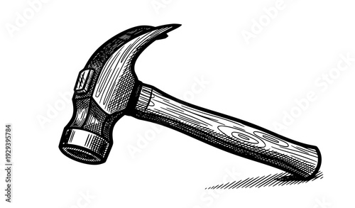 Hand drawn ball peen hammer woodworking tool sketch vector