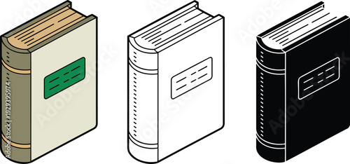 Book silhouette & Outline and illustration set isolated on transparent background