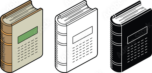 Book silhouette & Outline and illustration set isolated on transparent background