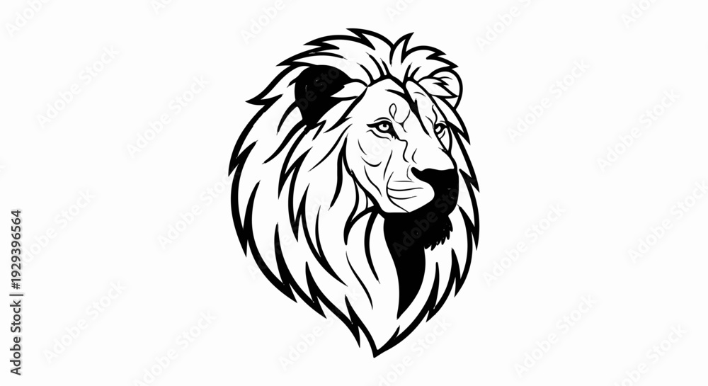 Fototapeta premium Stylized black and white illustration of a lion's head with a flowing mane