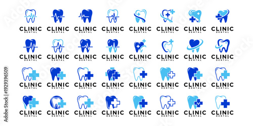 Dental and tooth logo illustration set for professional health and medical use