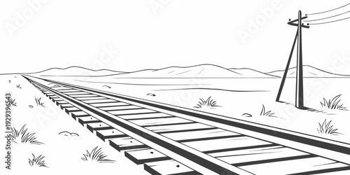  Desert railway track horizon minimal line art