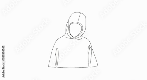 Minimalist outline drawing of a person wearing a hooded garment