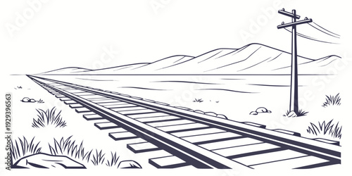  Desert railway track horizon minimal line art