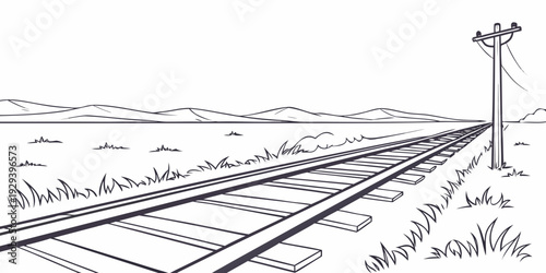  Desert railway track horizon minimal line art