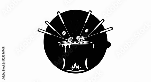 Fondue pot with dipping sticks and cheese cubes over a flame