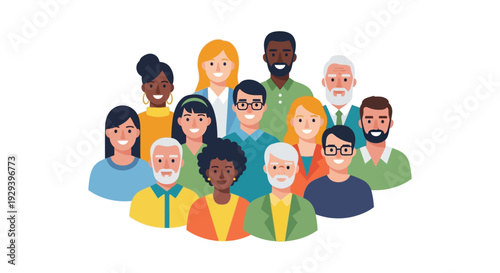 Diverse Group of People Avatars - Multicultural Community, Teamwork, and Social Networking Flat Vector Illustration