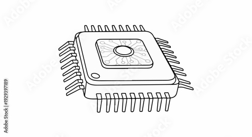 Stylized line drawing of a square integrated circuit with multiple pins
