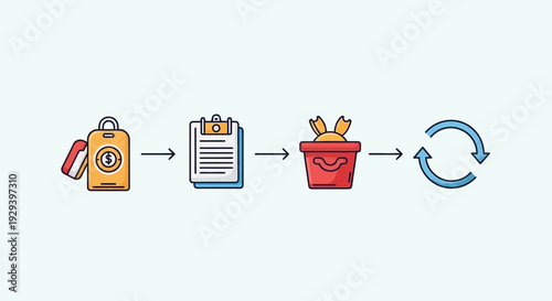 Conceptual illustration of business process with steps and circular motion