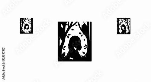 Stylized silhouette of a young person in a forest setting