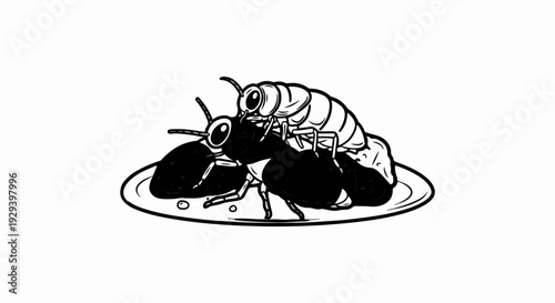 Two insects on a plate with dark blobs