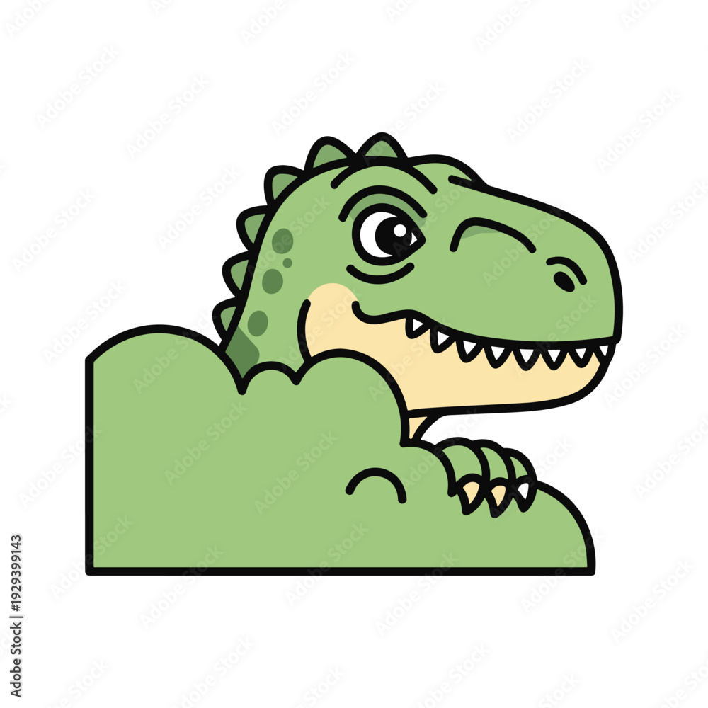 Fototapeta premium Cartoon dinosaur peeking out with a friendly smile and copy space
