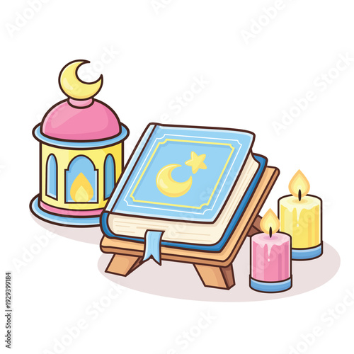 Quran holy book vector cartoon illustration