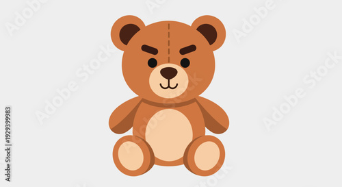 Angry brown teddy bear with a frowning face and furrowed eyebrows.