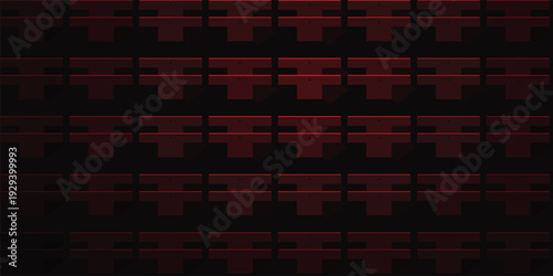 3D Dark Red Interlocking T-Block Pattern Background with Central Glow for High-Performance Computing