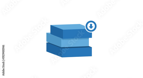 Blue stacked boxes with download icon.
