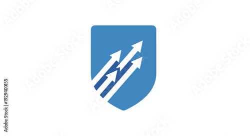Blue shield with white arrows pointing up.