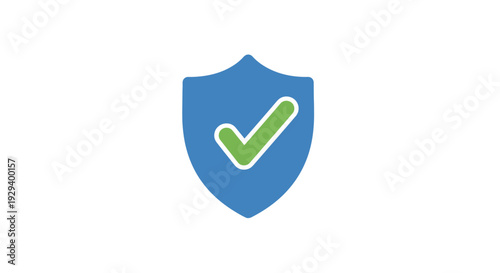 Blue shield with green check mark.