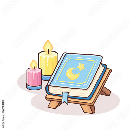 Quran holy book vector cartoon illustration