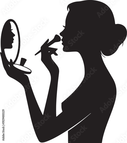 Woman applying makeup in front of mirror silhouette