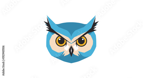 Blue Owl Face Illustration with Yellow Eyes.