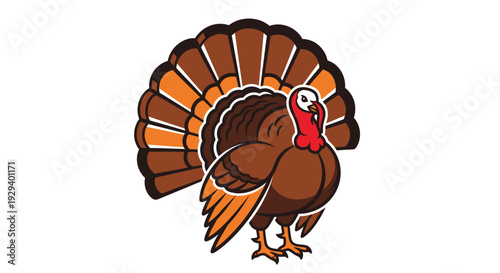 Cartoon illustration of a turkey bird with vibrant feathers.