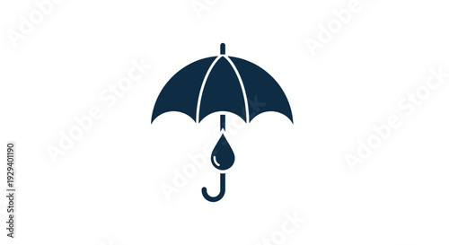 Blue Umbrella with Raindrop Icon Graphic.
