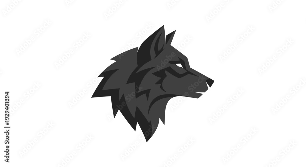 Obraz premium Black Wolf Head Illustration Profile View.