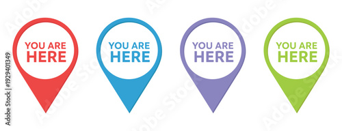 You Are Here Map Pin Icons Collection – Colorful Navigation Pointer Markers Vector Set