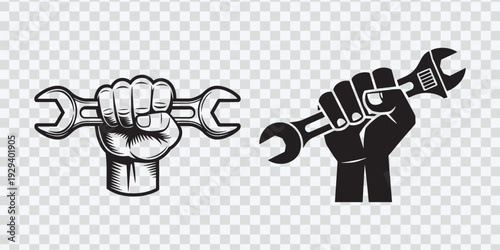 Fist Holding Wrench Hand Logo Design