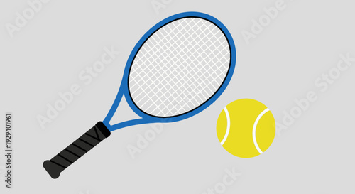 Tennis Racket and Ball Vector Illustration.