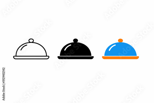 Minimalist cloche icon set featuring black white and blue designs