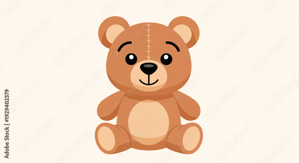 Obraz premium Cute cartoon teddy bear sitting on a white background.